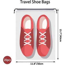 20 - Pack Clear Waterproof Shoe Bags - Reusable Drawstring Organizers for Travel, Gym, Camping & Suitcase Packing