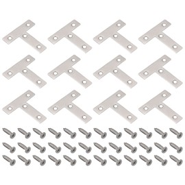 QUARKZMAN T Shape Bracket 60 x 60 x 1 mm Stainless Steel Flat Repair Plates for Joint Fastener Furniture Making 24 Pieces with Screws Silver Tone