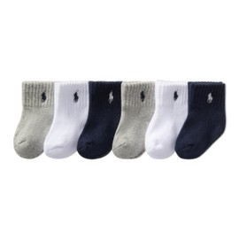 Polo Baby Sport Quarter Sock 6 Pair Pack, Navy White, 18-24 Months