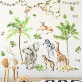 Jungle Animals Wall Decals Woodland Animals Wall Stickers Baby Boys Girls Nursery Decoration Safari Walls Decals Peel and Stick Elephant Giraffe Forest Animal Stickers for Kids Room Playroom Decor