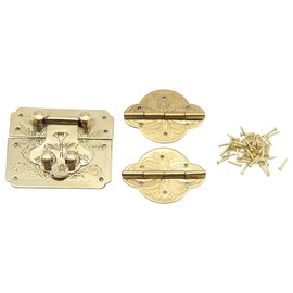 Retro Brass Style Hardware Sets, Decorative Cabinet Jewelry Box, 1Pc Antique Buckle Wooden Box Brass Latch Hasps 52x65mm, and Antique Bronze 2Pcs Brass Hinge 44x33mm, and Some Screws