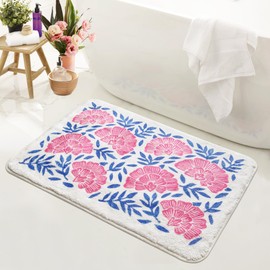 SHIYUE Cute Bath Mat for Bathroom Rugs, Ultra Soft and Fluffy Microfiber Water Absorption Non Slip Mat for Bedroom Kitchen Bathroom Toilet Floors(18"×26" Pink Flower)