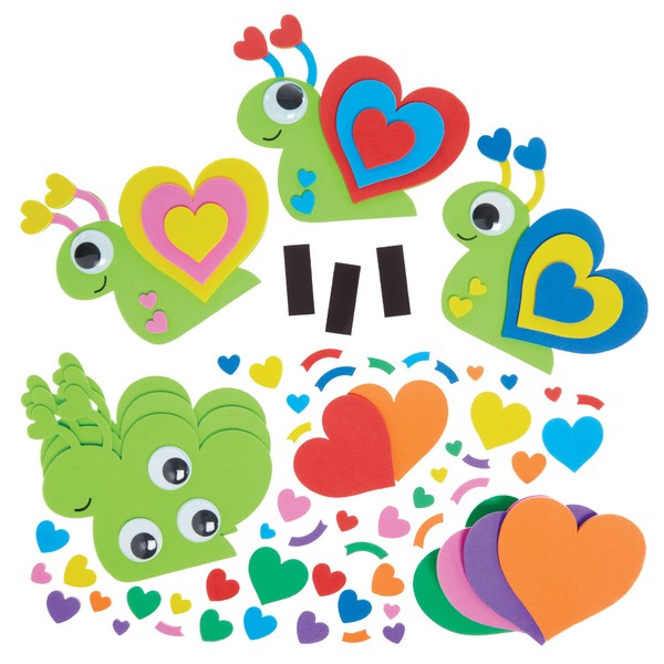 Baker Ross FX382 Snail Love Heart Magnet Kits - Pack of 8, Valentine's Day Foam Craft Kit for Kids