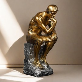 Resin The Thinker Thinking Man Statue Sculpture Frgurine Gift for Home Office Living Room Desktop Display Decorative Decoration (Bronze)