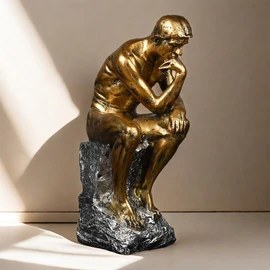 Resin The Thinker Thinking Man Statue Sculpture Frgurine Gift for Home Office Living Room Desktop Display Decorative Decoration (Bronze)