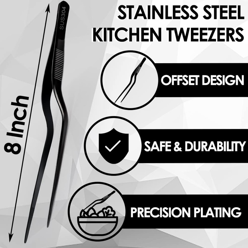 Gutsdoor 8 Inch Plating Tweezers Stainless Steel Precision Culinary Tweezers