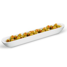Kevenal Olive Boat Tray, 13'' White Olive Plate Long Narrow Serving Dish, Narrow Canoe for Charcuterie Board, Cheeses and Appetizers