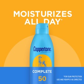 Coppertone COMPLETE SPF 50 Sunscreen Spray, Lightweight, Moisturizing Sunscreen, Water Resistant Spray Sunscreen SPF 50, 5.5 Oz Spray