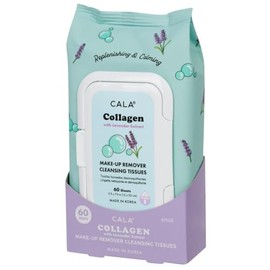 CALA Makeup Remover Cleansing Tissues: Collagen with Lavender Extract (60 Sheets) - Gentle, Hydrating, and Effective Makeup Removal for All Skin Types (60ct, COLLAGEN + Lavender)
