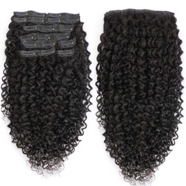 Jreitsere Kinky Curly Clip-In Hair Extensions, 100 g, 8 Pieces, 20 Inch Real Hair Extensions, Clip-In Remy Clip-In Extensions, Natural Hair Extensions Real Hair