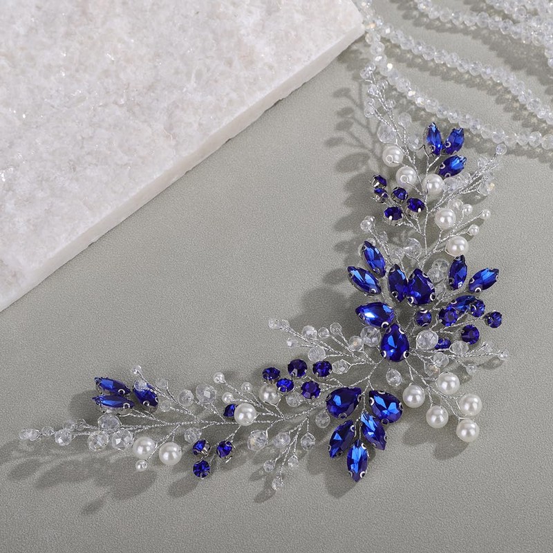 Rumtock Blue Rhinestones Headband for Wedding Brides Bridesmaid Hair Comb