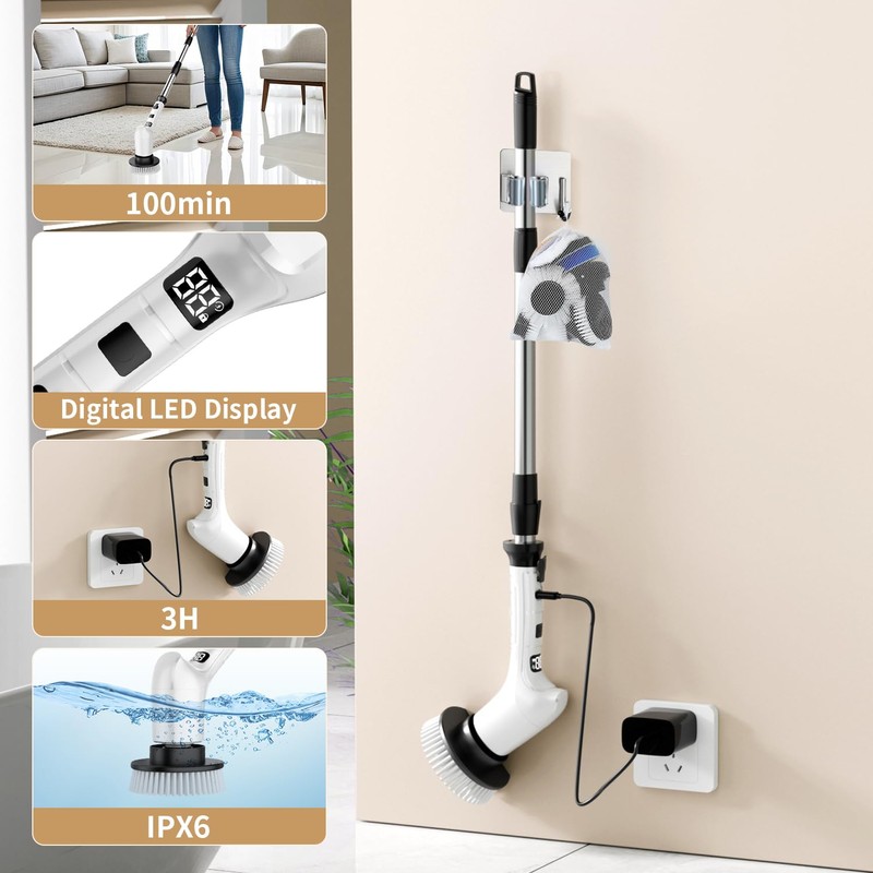 Electric Spin Scrubber for Cleaning Bathroom,Cordless Power Shower Scrubber -