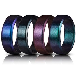 hexiaoxiao Rubber Wedding Bands Men,Men's Silicone Rings Male silicone Wedding ring Rubber Engagement Rings for him (Pack B:Slanted edge(Colorful Black Green Blue Purple), 10)