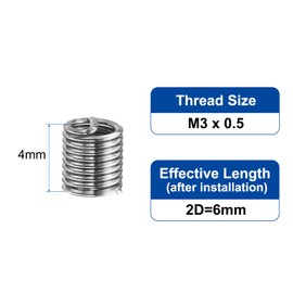 sourcing map 50pcs Wire Thread Inserts M3 x 0.5 2D(6mm) Metric 304 Stainless Steel Helical Type Coiled Thread Repair Kit Wire Screw Threaded Sleeve Sheath for Mechanical Equipment