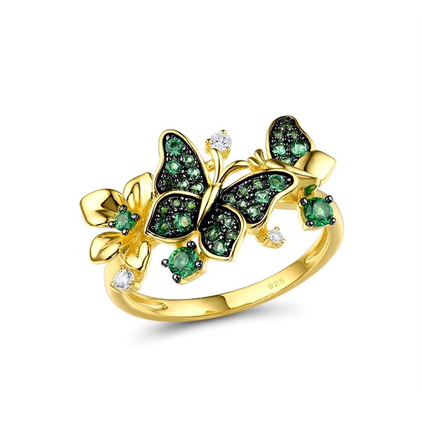 Santuzza 925 Sterling Silver Butterfly Ring Green Gemstone Cubic Zirconia
