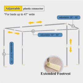 RAREFTI Canopy Bed Frame Full Queen King Size Adjustable Bed Canopy Post Poles, Stainless Steel Bed Canopy Frame Poles for Four Corner Bed Platform Bed Bunk Bed, Silver(Canopy Frame Only)