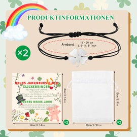 Lezehea 2 Sets New Year's Eve Lucky Charm Clover Bracelet, Four-Leaf Clover Bracelet, Lucky Bracelet with New Year's Cards for Women Girls, New Year's Eve Party Bags, New Year's Eve Lucky Gift, Metal,