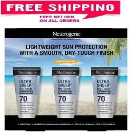 Neutrogena Ultra Sheer Dry-Touch Sunscreen Lotion, SPF 70, 3 oz., 3 pk.