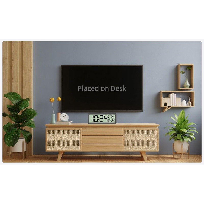14" Large Digital Wall Clock Battery-Operated with Temperature, Date, DST