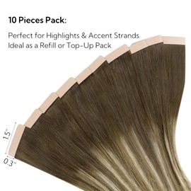 HOTBANANA Tape in Hair Extensions, 12 Inch 10pcs 20g Ombre Walnut Brown to Ash Brown and Bleach, Straight Remy Human Hair