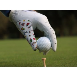 DEGA Golf Gloves 2 Pack 100% Cabretta Leather Golf Glove Men Left Hand Thumb Printed Designs (S, Good Times)