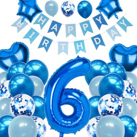 6th Birthday Decorations for Boys Blue Age 6 Birthday Balloons with Happy Birthday Banner for Blue Party Decoration Sixth Birthday Party Supplies for Boy (6th-birthday)