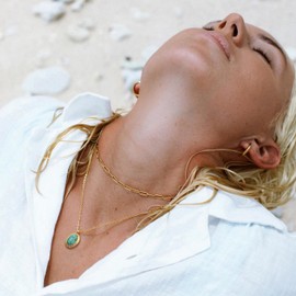 Aobei Pearl Oval Turquoise Pendant Necklace for Women 18k Gold Chain Choker Bohemian Gemstone Charm Layering Jewelry 18’’