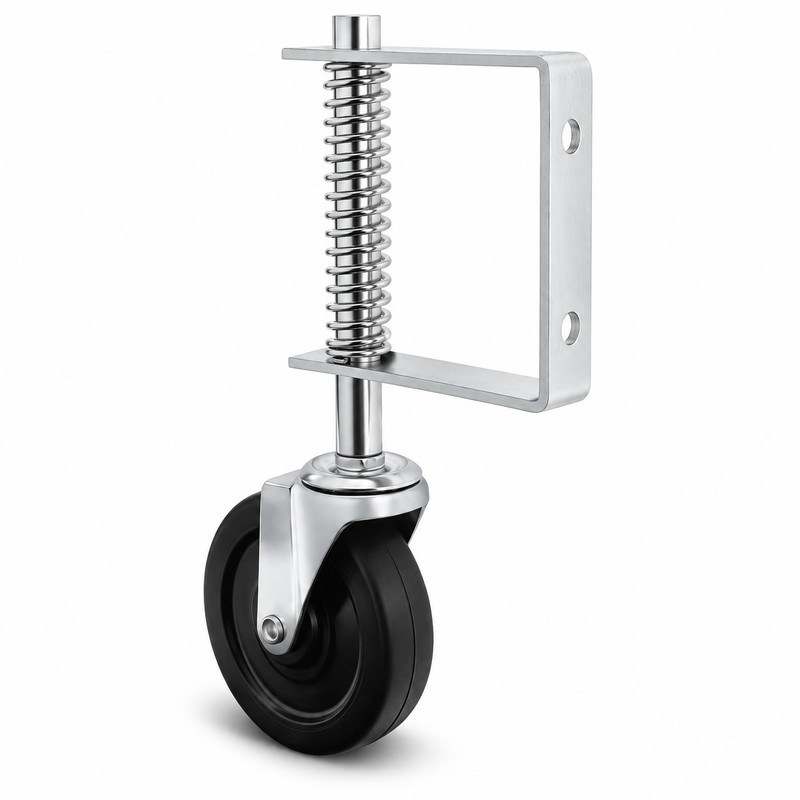 4 Inch Heavy Duty Rubber Gate Caster – Spring-Damped Universal