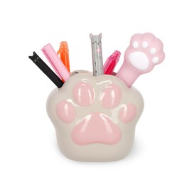 LEGAMI - Handpainted Ceramic Desk Friends Kitty Paw Pen Holder - 11 x 10.5 cm - Red