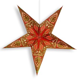 24 Inch Paper Star Lantern, Red Green Twilight Jewel Glitter