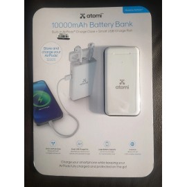 Atomi 10000mAh Battery Bank Built-in AirPods Charge Case & Smart USB Charge Port