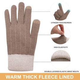 lifwimner Winter Gloves Women's Touchscreen Warm Fleece Knitted Gloves Thermal Winter Gloves for Outdoor Sports Running Cycling Leisure, khaki