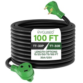 RVGUARD 30 Amp 100 Foot RV Extension Cord, Heavy Duty 10/3 Gauge STW Cord with LED Power Indicator and Cord Organizer, TT-30P/R Standard Plug, Green, ETL Listed