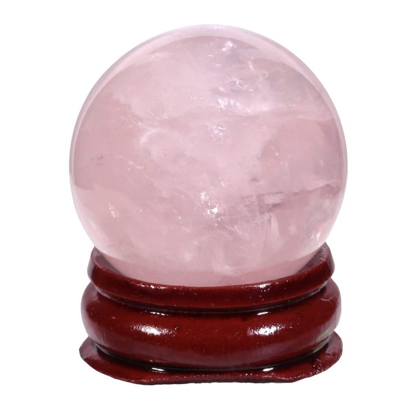 KYEYGWO Natural Rose Quartz Crystal Ball Figure with Wooden Stand, Polished Round Stone Ball Sculpture Fengshui Ornament Gemstone Fortune Telling Ball House Decor for Reiki Healing, Wicca, 30-35 mm