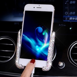 YoMaris Bling Car Phone Holder, Mini Car Dash Air Vent Automatic Phone Holder, Universal 360°Adjustable Crystal Auto Car Stand Phone Holder Car Accessories for Women and Girls. (White)