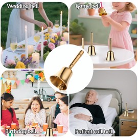 Hand Bell, Super Resounding Solid Brass Call Bell with Metal Handle, 3.9IN Small Ring Handbell for Wedding, Classroom, Dinner, Meditation, Animal Training, Teaching and Seniors Bedside (Gold)