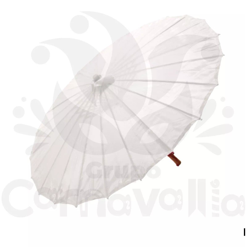 Grupo Carnavallia Sombrilla China Madera Blanca Tela Bambú Flores Boda