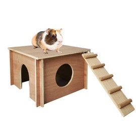 kathson Guinea Pig Hideout, Small Animal Hideaway Wooden House with Window and Ladder, Suitable for Hamsters, Chinchillas Small Animals