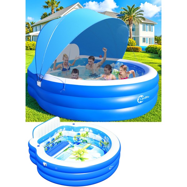 2025 Upgraded Inflatable Pool with Canopy, Inflatable Family Lounge Pool,