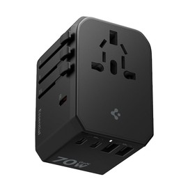 Spigen ArcStation Travel Adapter Worldwide, GaN 70W 5-Port Universal Travel Plug with 3 USB-C, 2 USB-A and 1 AC Socket, International Socket Adapter, Universal Adapter for US, UK, EU, AU - Black