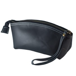 BAWAKO Premium Cosmetic Bag Make-Up Bag Made of High-Quality Genuine Leather, Chic Pencil Case Small Pencil Case for Women and Girls, black, elegan