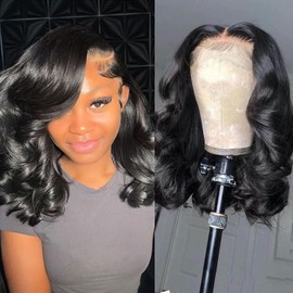 Wepwcod Bob Wigs Human Hair Glueless 13x4 HD Lace Closure Glueless Human Hair 180% Density Short Straight Wig for Black Women (BW Bob Wig-Natural Color, 12 Inch)