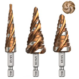 Bestwork M35 Cobalt Step Drill Bit Set, Four Spiral Flute Unibit Step Drill Bits (1/8"-7/8") Wear-Resistant TiAlN Coated, 1/4" Hex Shank for Metal, Carbon Steel, Stainless Steel, Wood, Plastic (3Pcs)