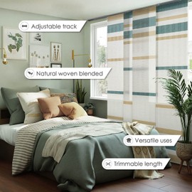 GoDear Design Adjustable Sliding Panel Track Blinds for Windows 45.8"- 86" W x 96" H, Extendable Vertical Blinds for Sliding Glass Doors and Patio Doors, Trimmable Natural Woven Panel Shades, Avocado