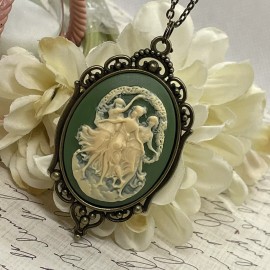 Fancy Fox Boutique Bronze Gold Wife Dancers Muses Muse Cameo Green Victorian Necklace Charm Gift