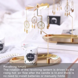 Creahaus Spinning Candle Holder with Tray, Glod Carousel Candle Spinner, Rotating Metal Tea Light Candle Holder for Table Centerpiece, Christmas, Valentine's Day, Party Decor, Gift (Gold Dreamcatcher)