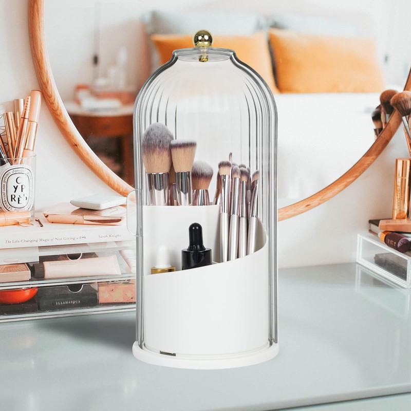 KitVacPak Makeup Brush Holder Organizer with Lid,360 Rotating Clear Dust