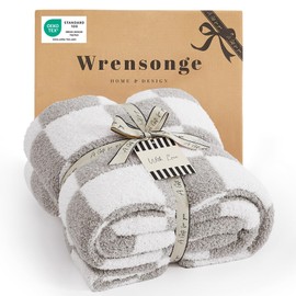 WRENSONGE Checkered Throw Blanket, Light Grey Soft Cozy Fluffy Warm Hand Made Throw Blankets for Couch, Sofa, Chair, Bed, Camping, Picnic, Travel Lightweight Bed Blanket - 50"*70"