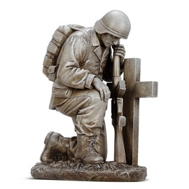 Napco Garden Antique White Finished Praying Soldier at Grave Military Memorial Statue