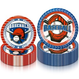 Layhit 200 Pcs Disposable Paper Baseball Plates 9 Inch and 7 Inch Football Themed Plates Round Baseball Party Plates Baseball Party Supplies for Dinner Birthday Party Game (Baseball Theme)